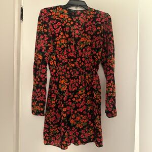 The Kooples Black and Orange Floral Long Sleeve Dress